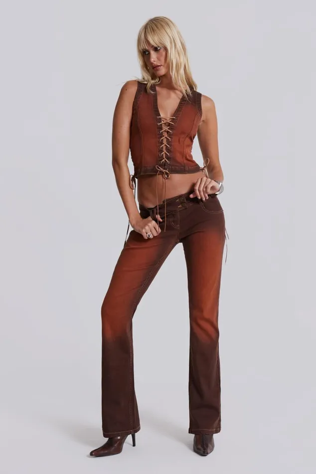 Jaded London CoOrds Brown Orange Wash Slim Bootcut Jeans 8211 Women