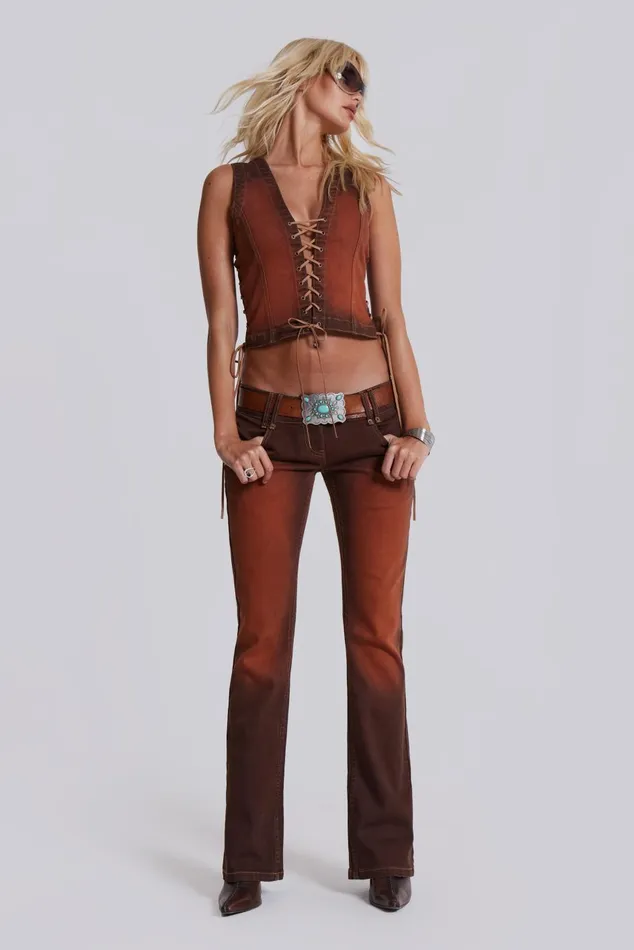 Jaded London CoOrds Brown Orange Wash Slim Bootcut Jeans 8211 Women