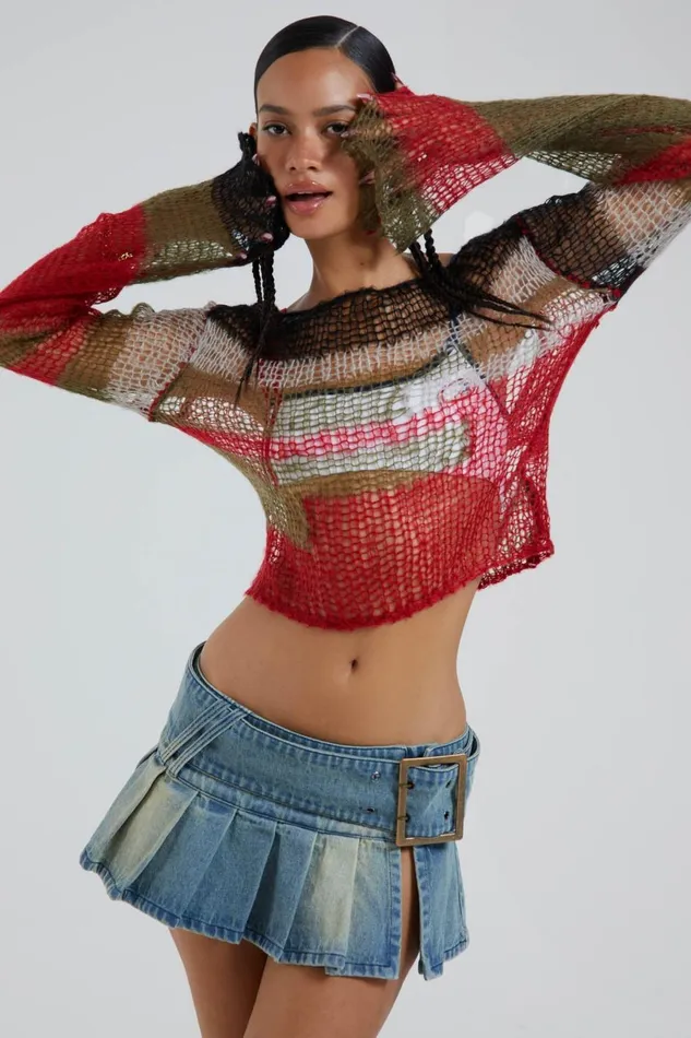 Jaded London Denim Skirts Blue Pleated Denim Mini Skirt With Belt Detail 8211 Women