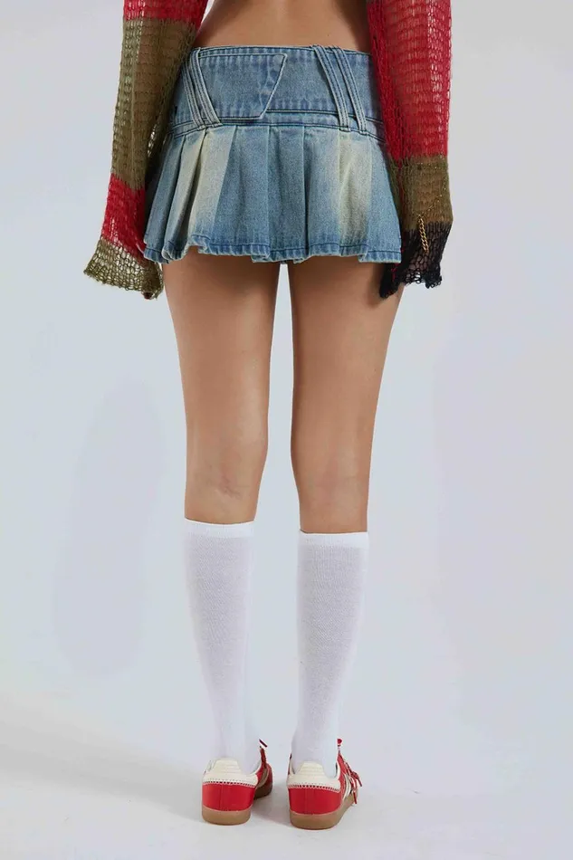 Jaded London Denim Skirts Blue Pleated Denim Mini Skirt With Belt Detail 8211 Women