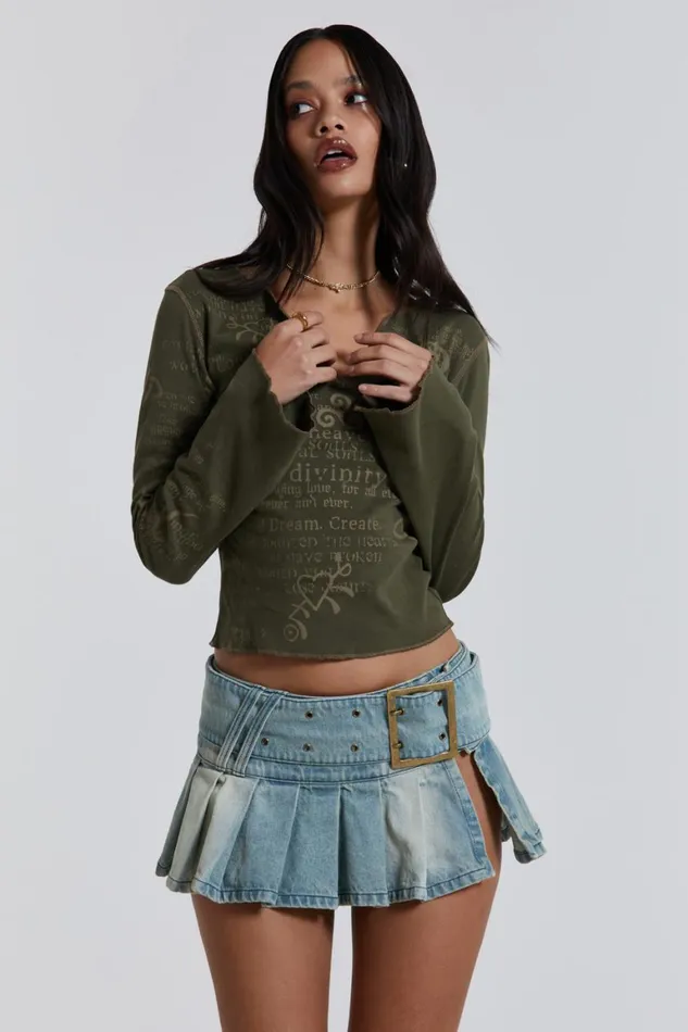 Jaded London Denim Skirts Blue Pleated Denim Mini Skirt With Belt Detail 8211 Women