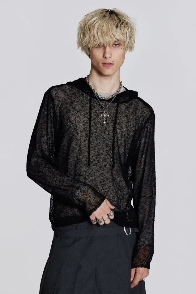 Jaded London Hoodies and Sweatshirts Black Fine Knit Hoodie 8211 Men