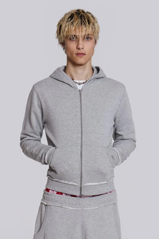 Jaded London Hoodies and Sweatshirts Grey Shrunken Zip Hoodie 8211 Men