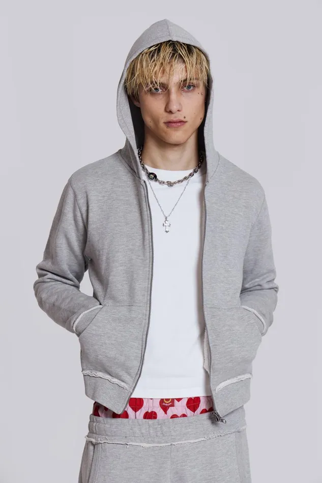 Jaded London Hoodies and Sweatshirts Grey Shrunken Zip Hoodie 8211 Men