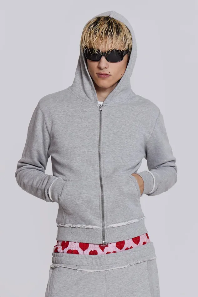 Jaded London Hoodies and Sweatshirts Grey Shrunken Zip Hoodie 8211 Men