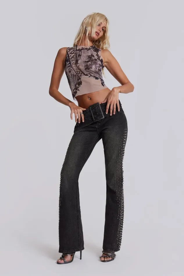 Jaded London Jeans Studded Low Rise Jeans With Studded Waistband 8211 Women
