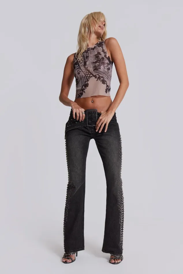 Jaded London Jeans Studded Low Rise Jeans With Studded Waistband 8211 Women