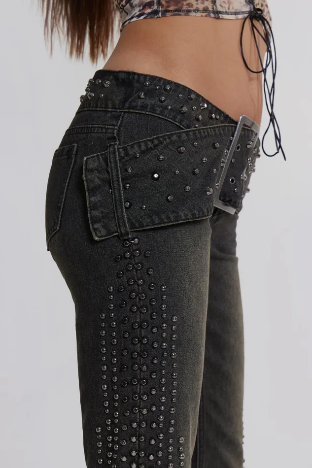 Jaded London Jeans Studded Low Rise Jeans With Studded Waistband 8211 Women