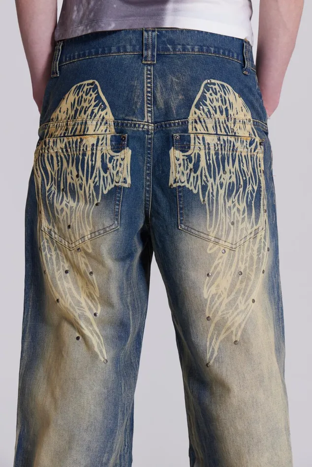 Jaded London Jeans Wing Print Low Rise Colossus Jeans 8211 Women