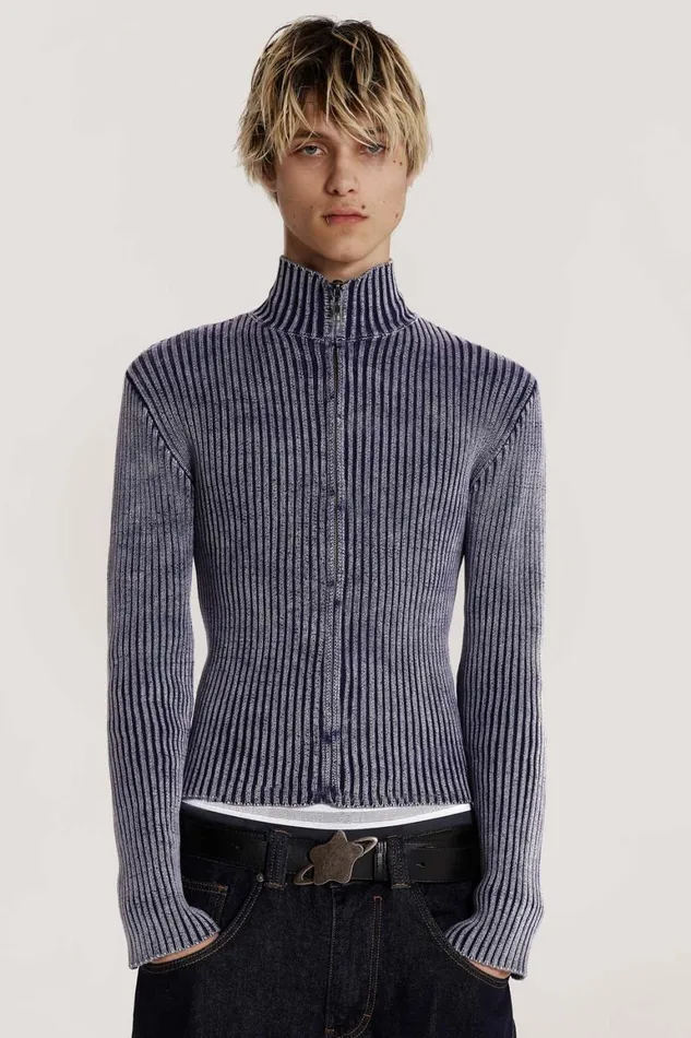 Jaded London Knitwear Blue Acid Rib Knit Track Top 8211 Men