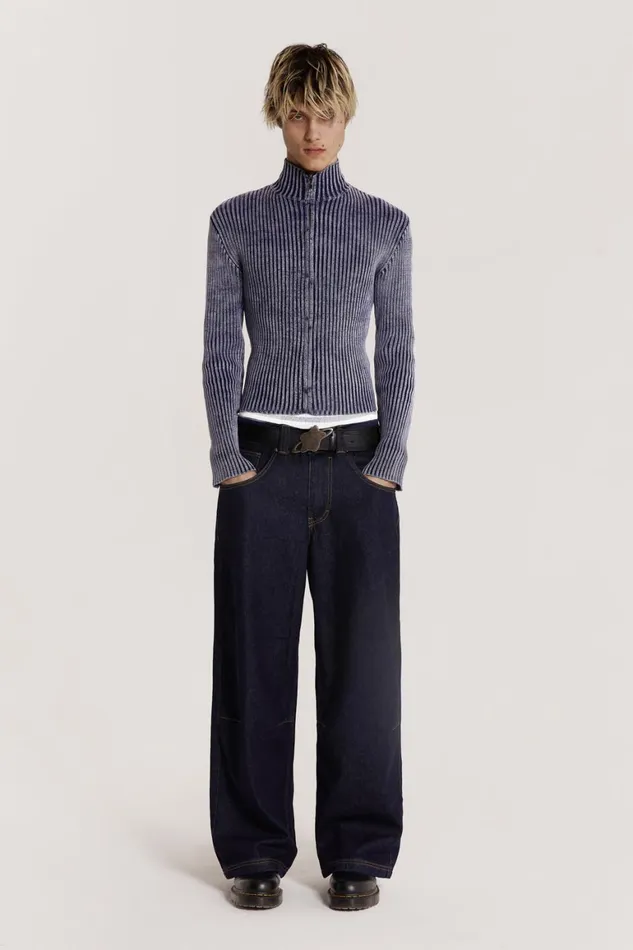 Jaded London Knitwear Blue Acid Rib Knit Track Top 8211 Men