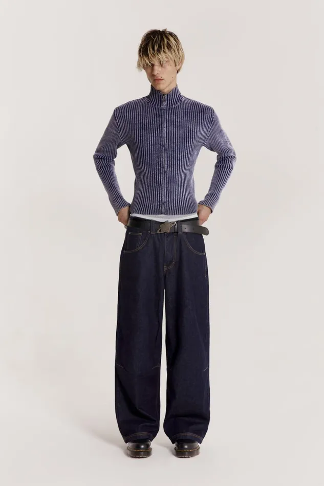 Jaded London Knitwear Blue Acid Rib Knit Track Top 8211 Men