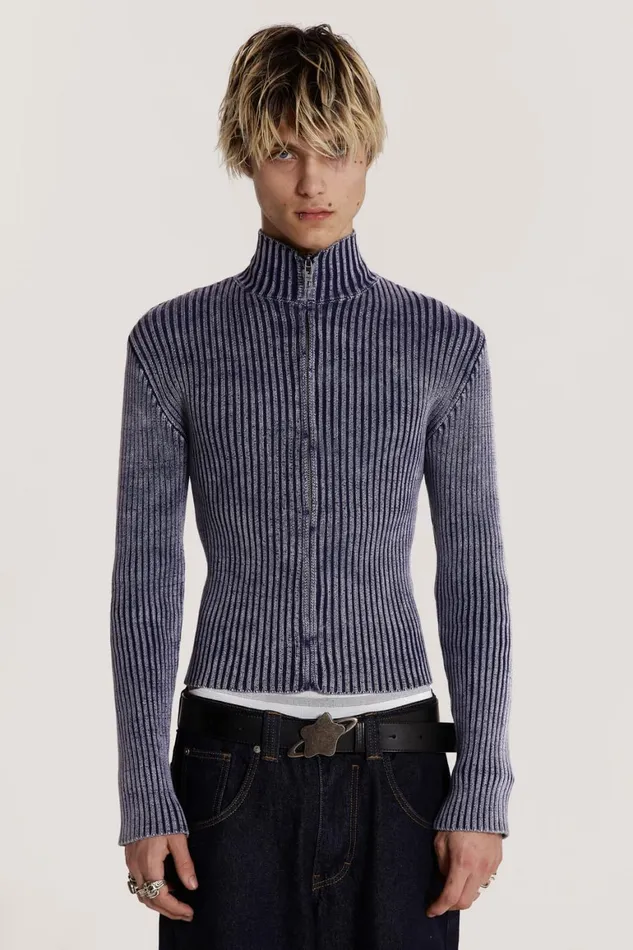 Jaded London Knitwear Blue Acid Rib Knit Track Top 8211 Men