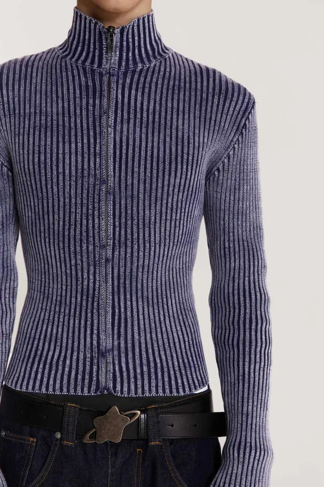 Jaded London Knitwear Blue Acid Rib Knit Track Top 8211 Men