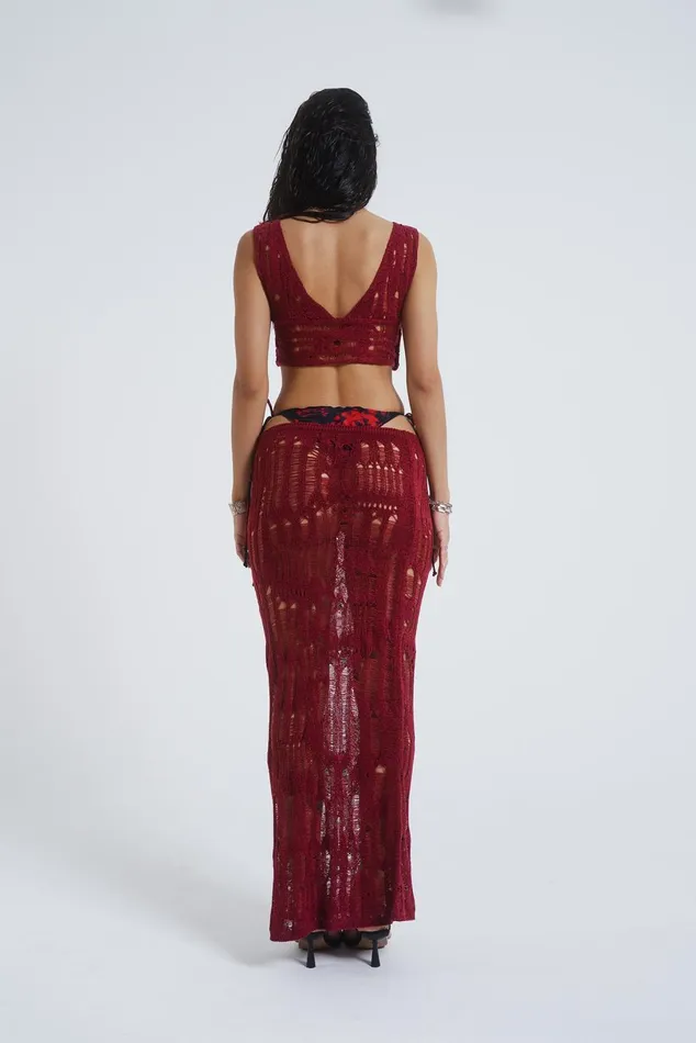 Jaded London Knitwear Burgundy Laddered Knit Maxi Skirt 8211 Women