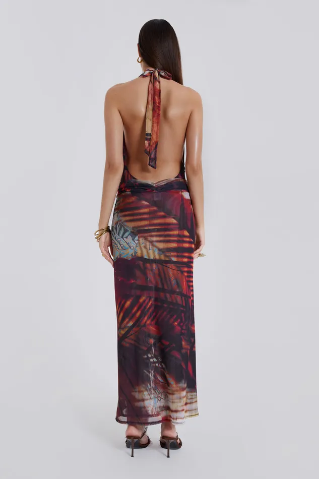 Jaded London Maxi Dresses Beach Sunset Print Plunge Halter Neck Dress 8211 Women