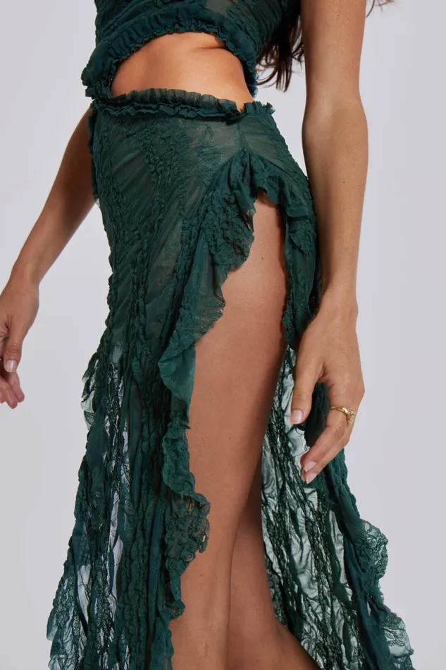 Jaded London Midi Dresses Green Scrunch Lace Midi Dress 8211 Women