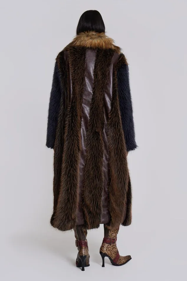Jaded London Outerwear Maxi Length Fur and Leather Coat 8211 Women