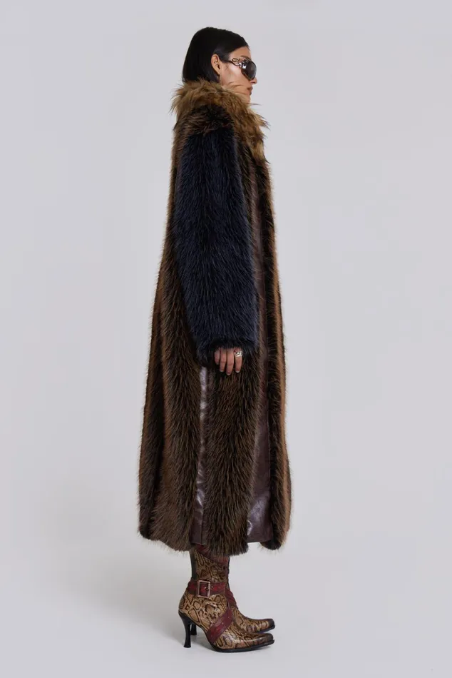 Jaded London Outerwear Maxi Length Fur and Leather Coat 8211 Women