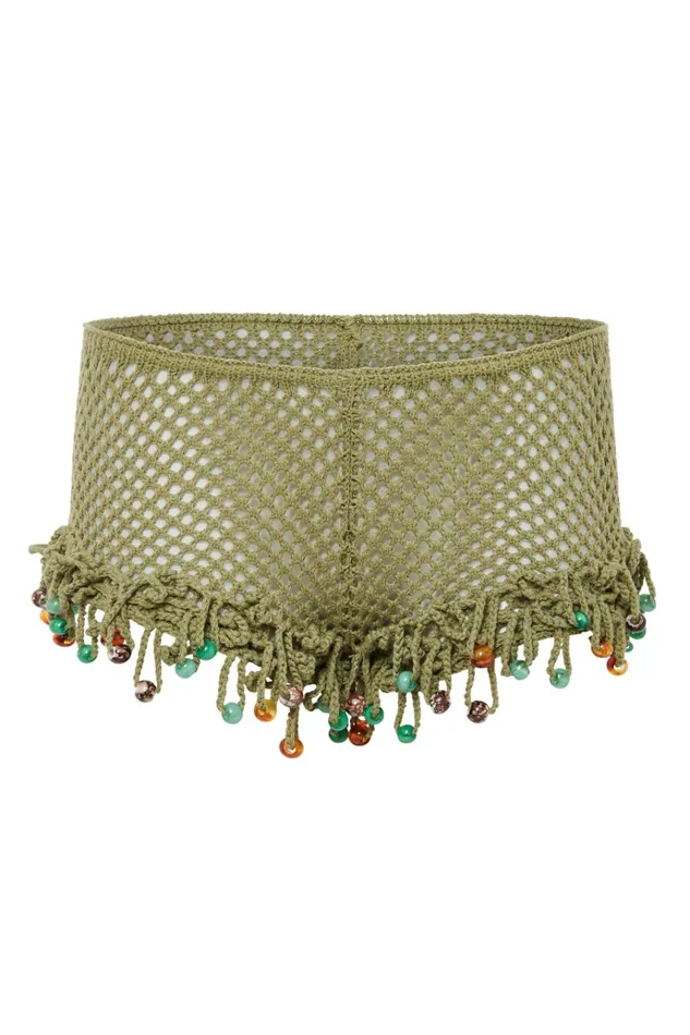 Jaded London Shorts and Jorts Green Canary Knit Shorts With Beaded Trim 8211 Women