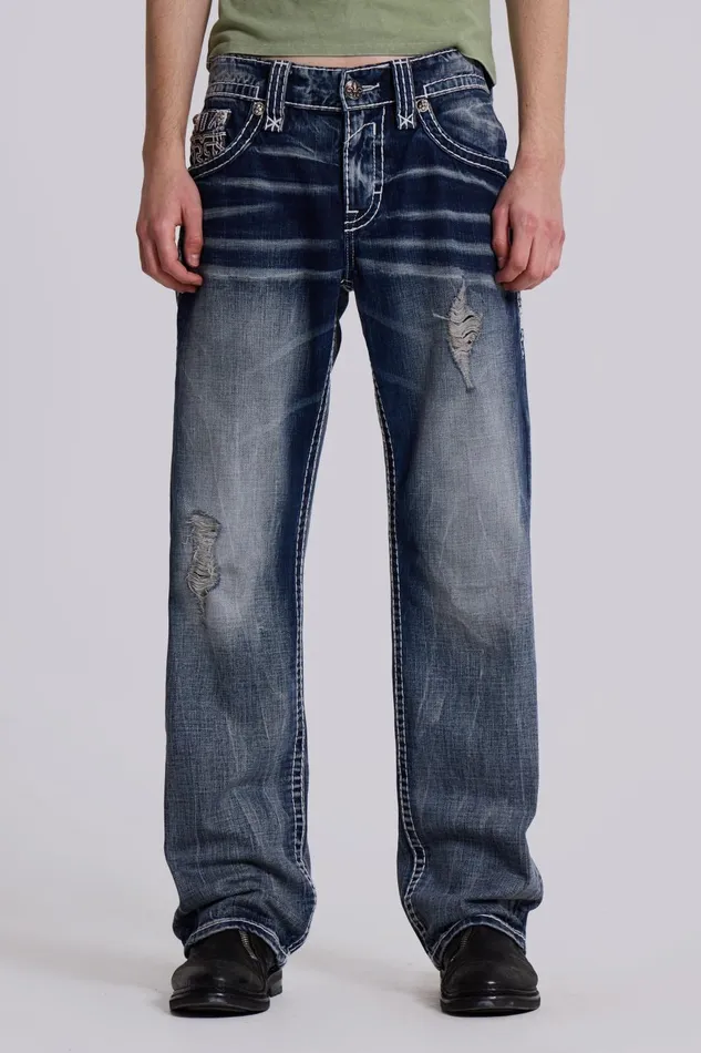 Jaded London SlimStraight Jeans Rock Revival Mid Blue Gwen Bootcut Jeans 8211 Men