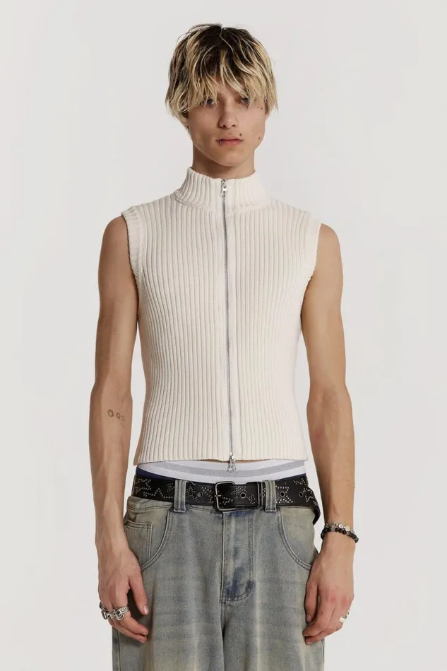 Jaded London TShirts and Vests Cream Sleeveless Zip Through 8211 Men
