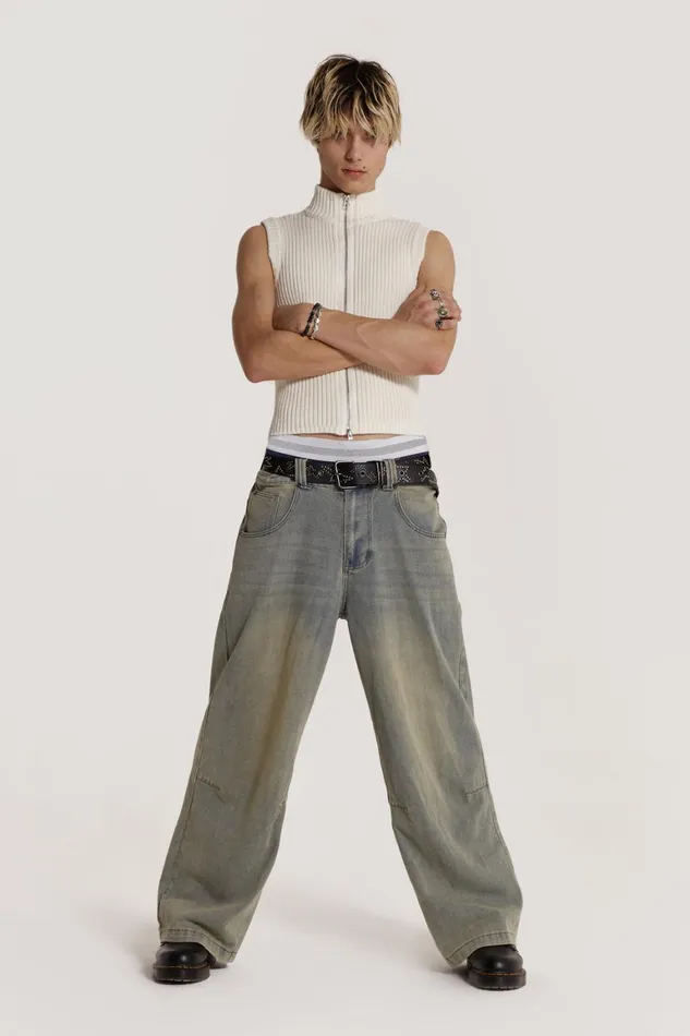 Jaded London TShirts and Vests Cream Sleeveless Zip Through 8211 Men