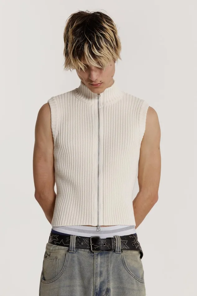 Jaded London TShirts and Vests Cream Sleeveless Zip Through 8211 Men