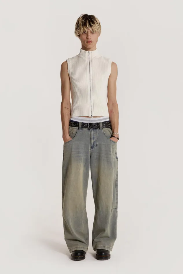Jaded London TShirts and Vests Cream Sleeveless Zip Through 8211 Men
