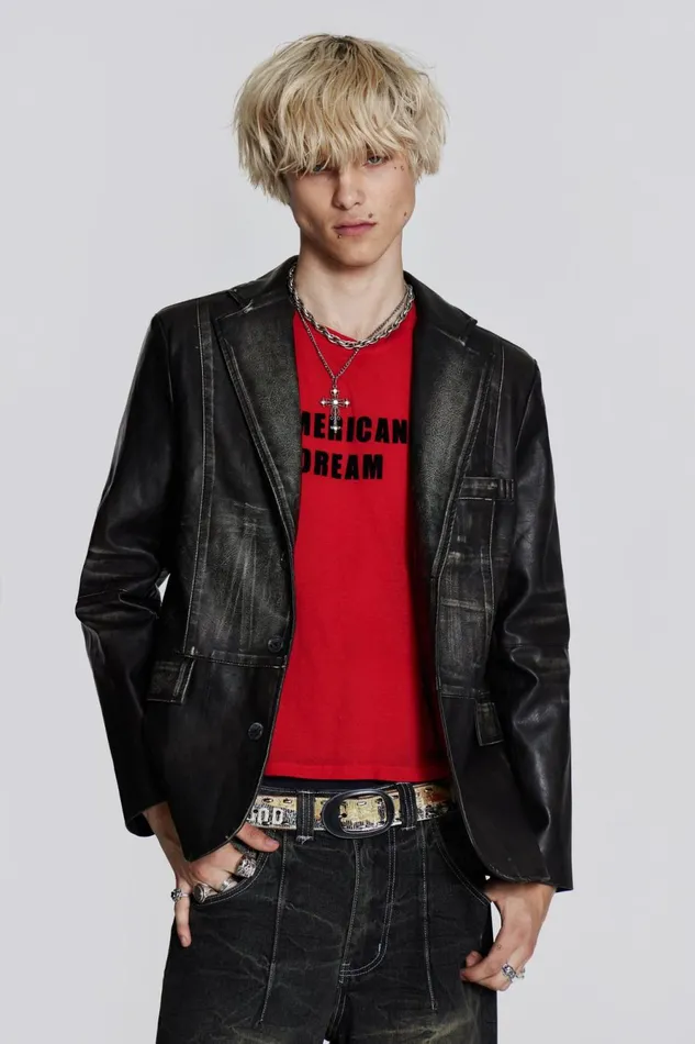 Jaded London Tailoring Black Distressed Vegan Leather Blazer 8211 Men