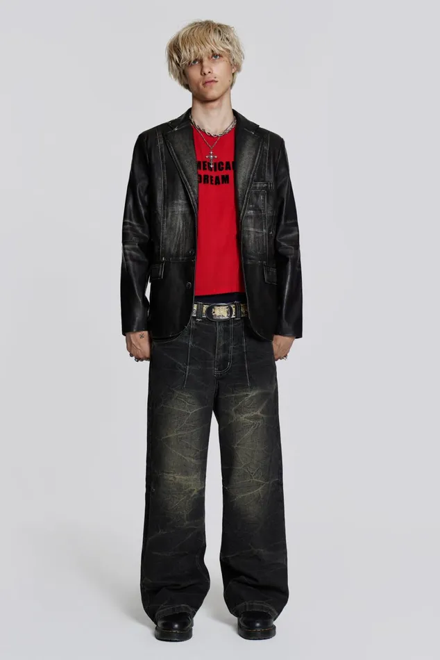 Jaded London Tailoring Black Distressed Vegan Leather Blazer 8211 Men