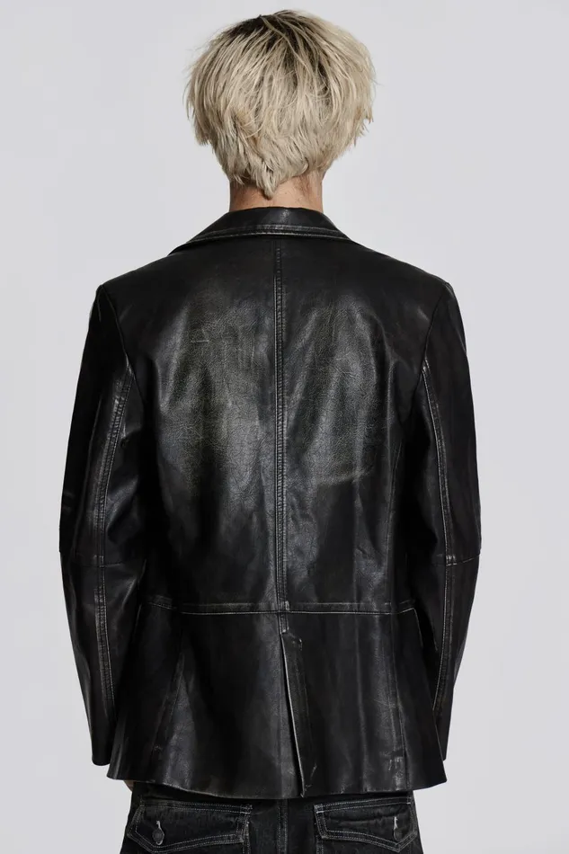 Jaded London Tailoring Black Distressed Vegan Leather Blazer 8211 Men