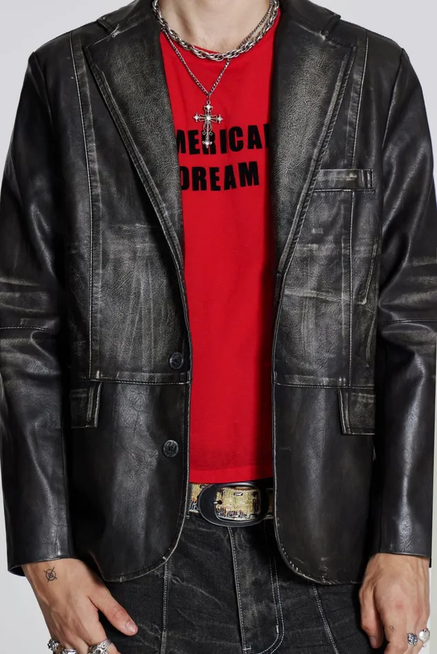 Jaded London Tailoring Black Distressed Vegan Leather Blazer 8211 Men