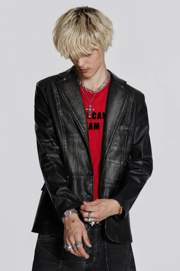 Jaded London Tailoring Black Distressed Vegan Leather Blazer 8211 Men