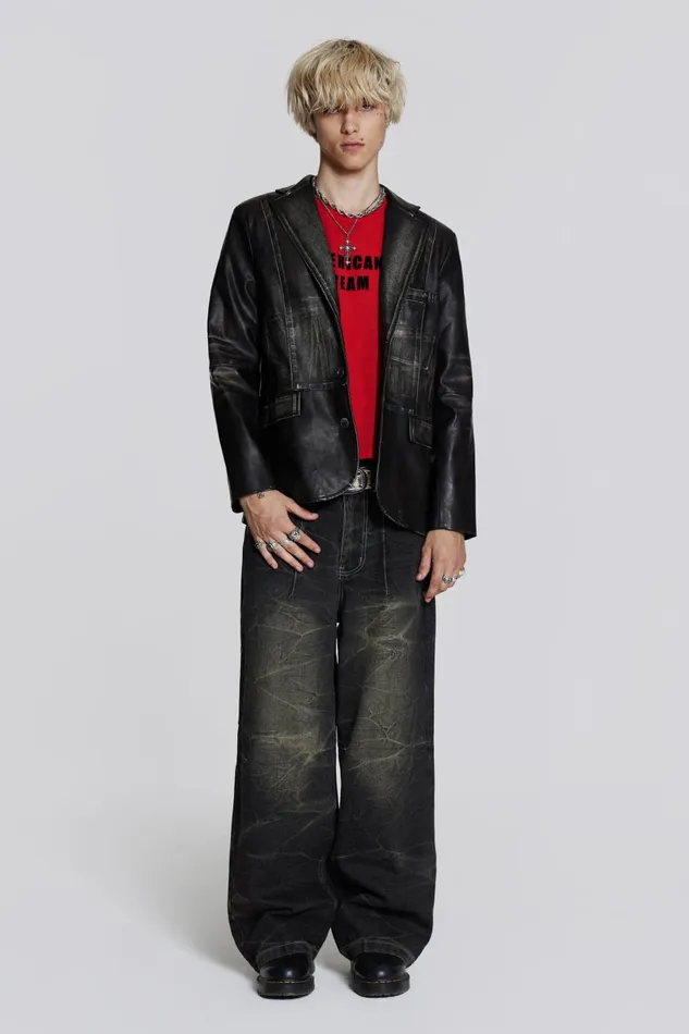Jaded London Tailoring Black Distressed Vegan Leather Blazer 8211 Men