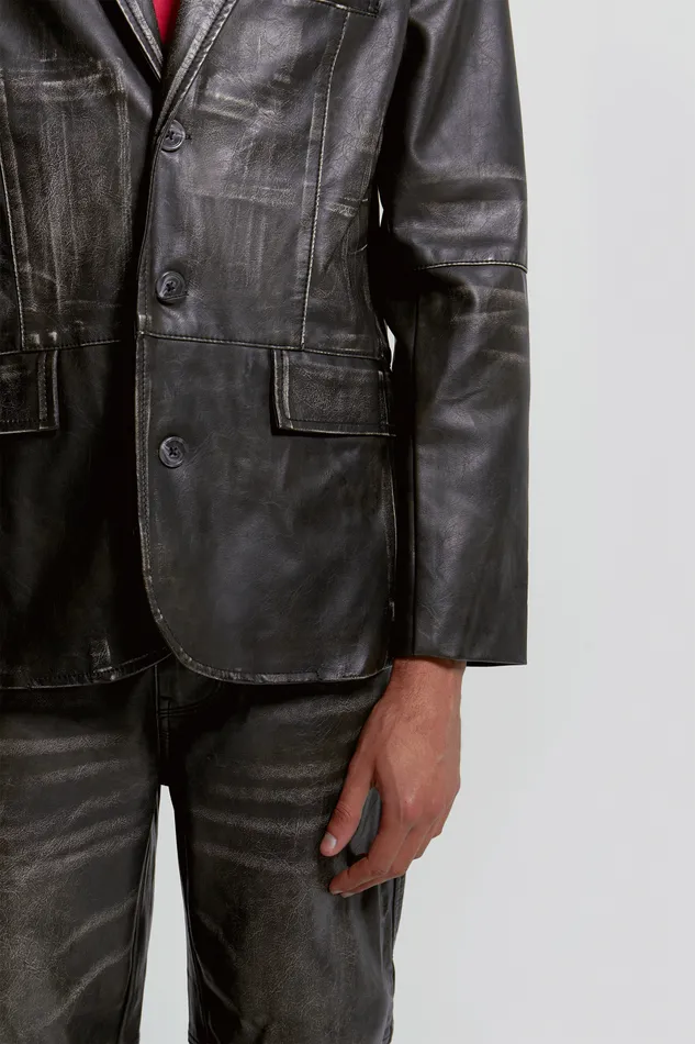 Jaded London Tailoring Black Distressed Vegan Leather Blazer 8211 Men