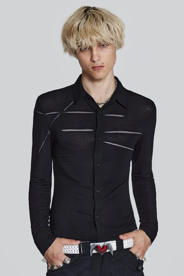 Jaded London Tailoring Black Jersey Cut and Sew Long Sleeve Shirt 8211 Men