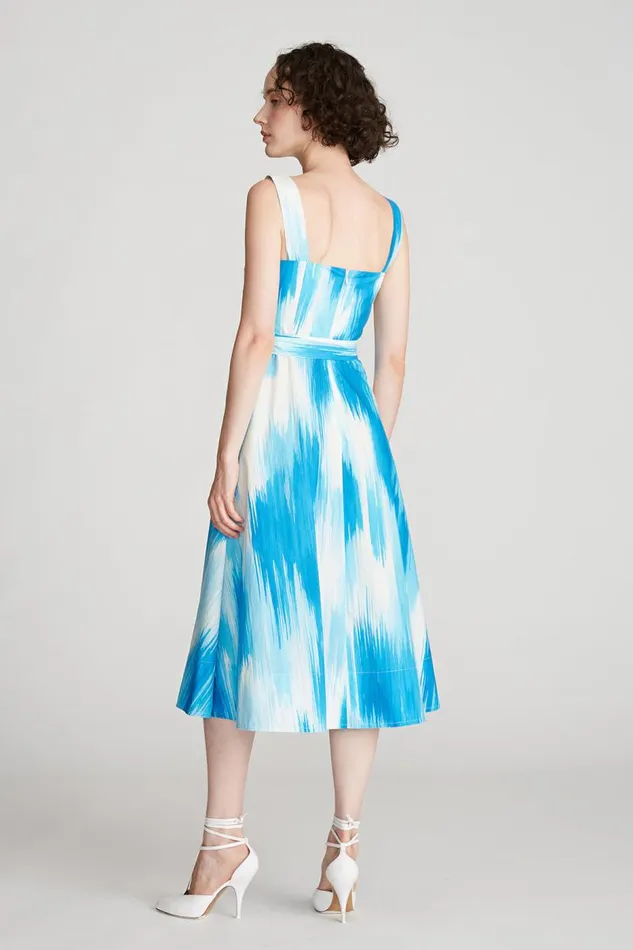 Jayden Dress In Printed Poplin Ocean Warp Print Women Halston Dresses Jayden Dress In Printed Poplin Ocean Warp Print Women Halston Dresses