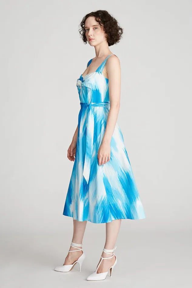 Jayden Dress In Printed Poplin Ocean Warp Print Women Halston Dresses Jayden Dress In Printed Poplin Ocean Warp Print Women Halston Dresses
