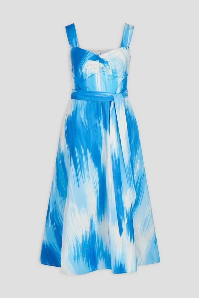 Jayden Dress In Printed Poplin Ocean Warp Print Women Halston Dresses Jayden Dress In Printed Poplin Ocean Warp Print Women Halston Dresses