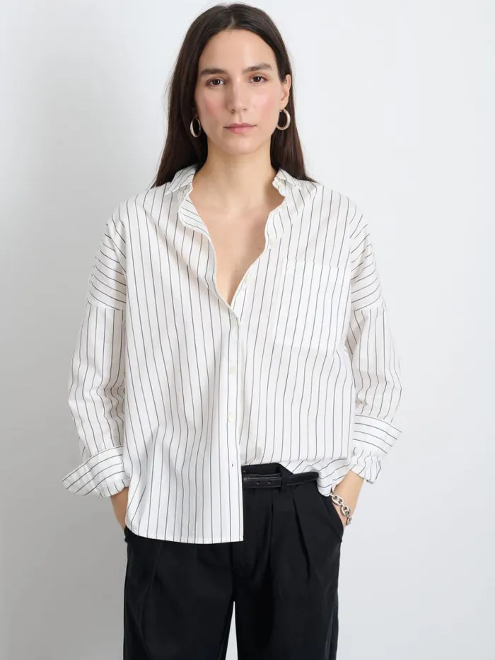 Jo Shirt In Striped Paper Poplin Women Alex Mill Shirts Tops