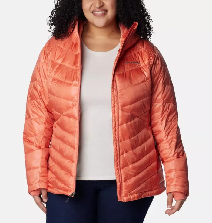 Joy Peak Insulated Hooded Jacket 8211 Plus Size Faded Peach Womens Columbia Sportswear Insulated and Down Joy Peak Insulated Hooded Jacket 8211 Plus Size Faded Peach Womens Columbia Sportswear Insulated and Down