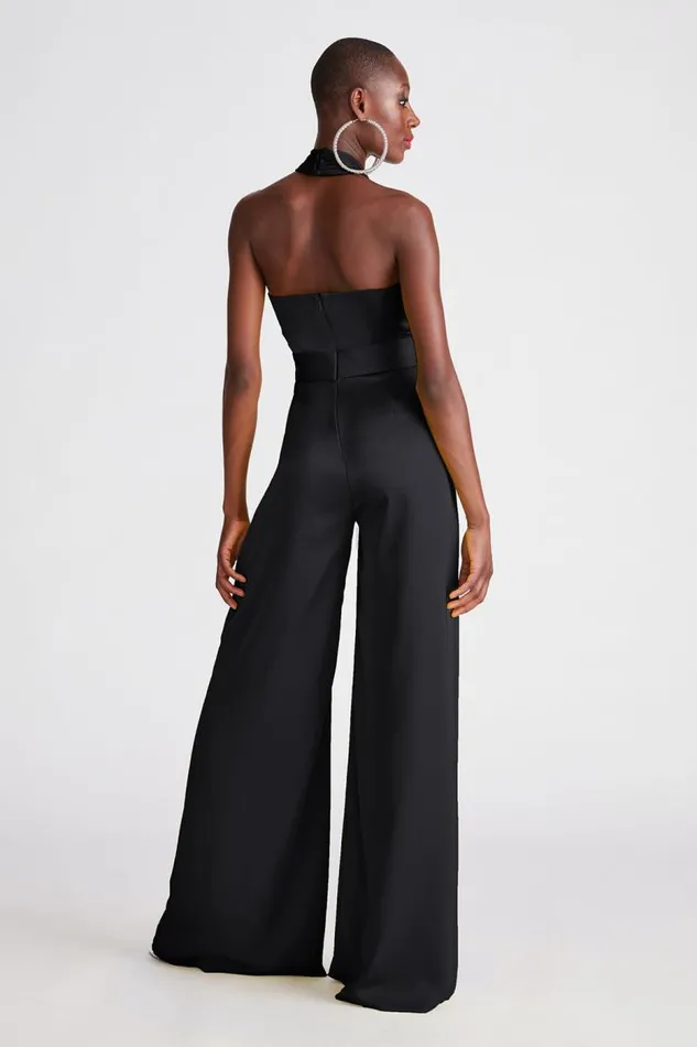 Kani Jumpsuit In Satin Black Women Halston Jumpsuits