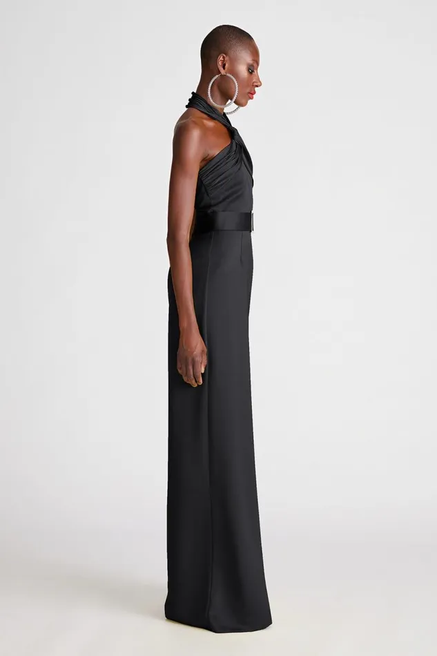 Kani Jumpsuit In Satin Black Women Halston Jumpsuits