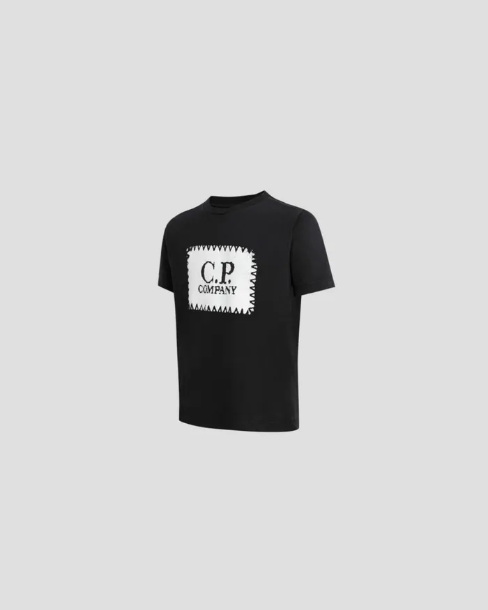 Kids CP Company Clothing 0206 U16 301 Jersey Label Style Logo Tshirt Black