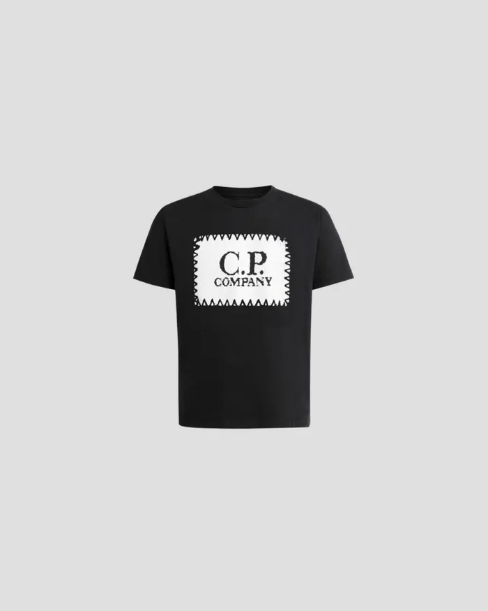 Kids CP Company Clothing 0206 U16 301 Jersey Label Style Logo Tshirt Black