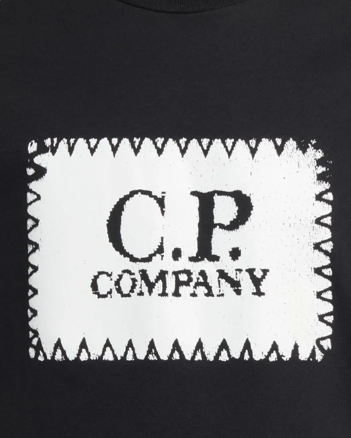 Kids CP Company Clothing 0206 U16 301 Jersey Label Style Logo Tshirt Black