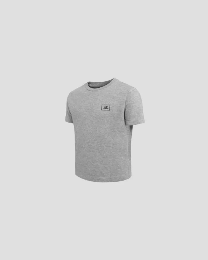 Kids CP Company Clothing 0206 U16 301 Jersey Logo Detail Tshirt Grey Melange