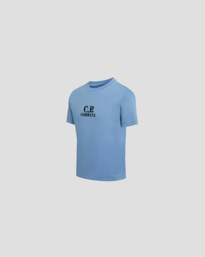 Kids CP Company Clothing 0206 U16 301 Jersey Logo Tshirt Riviera 8211 Blue
