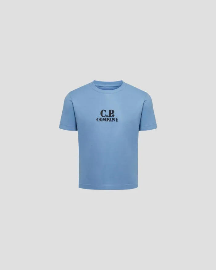 Kids CP Company Clothing 0206 U16 301 Jersey Logo Tshirt Riviera 8211 Blue